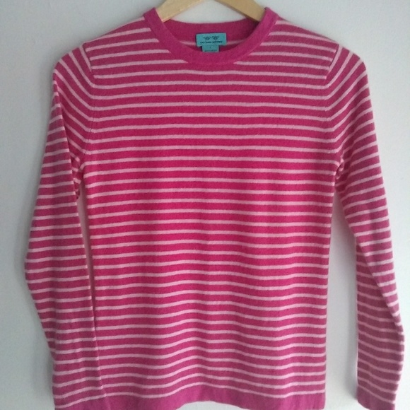 Two Bees Sweaters - Two Bees Pink & White Striped Cashmere Sweater
